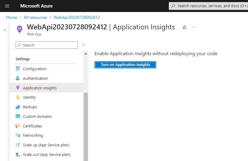 Turn on Application Insights