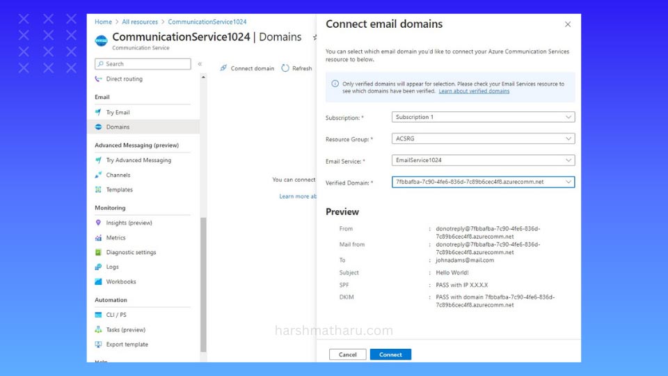Connecting domain with Azure Communication resource