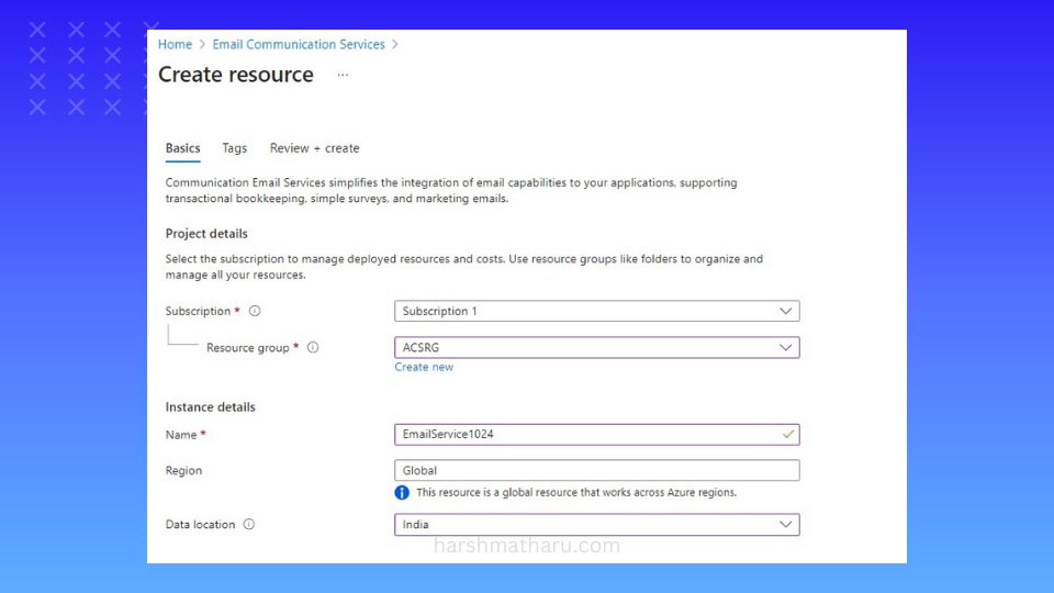 Creating Azure Email resource